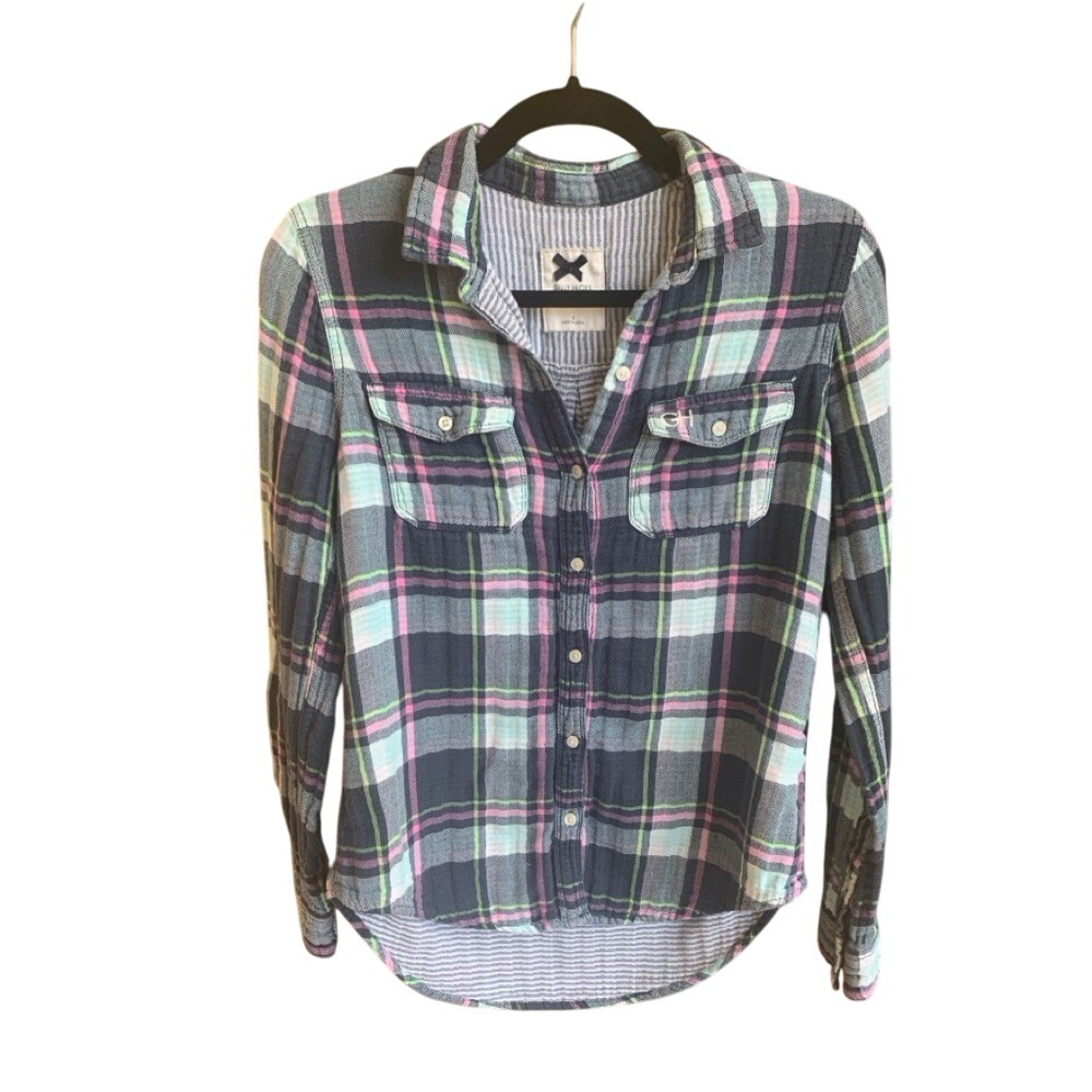 GILLY HICKS WOMEN'S PLAID LONG SLEEVE BUTTON DOWN FLANNEL SHIRT SIZE SMALL‎